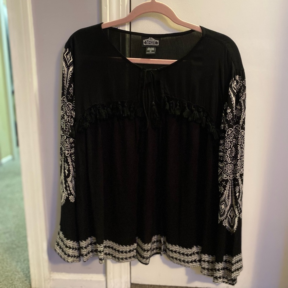 Angie Black and White Embroidered Blouse
